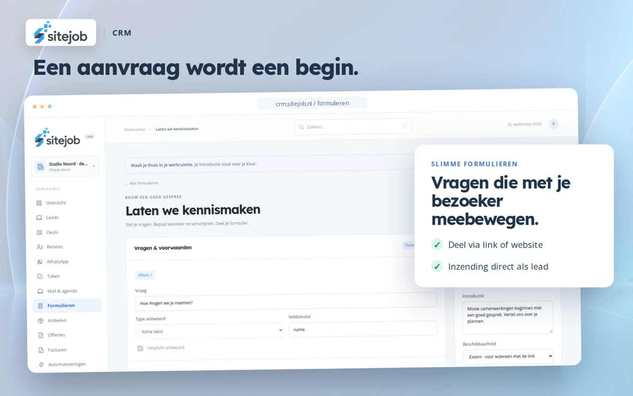 Sitejob CRM-productvisual met de actuele formulierbouwer