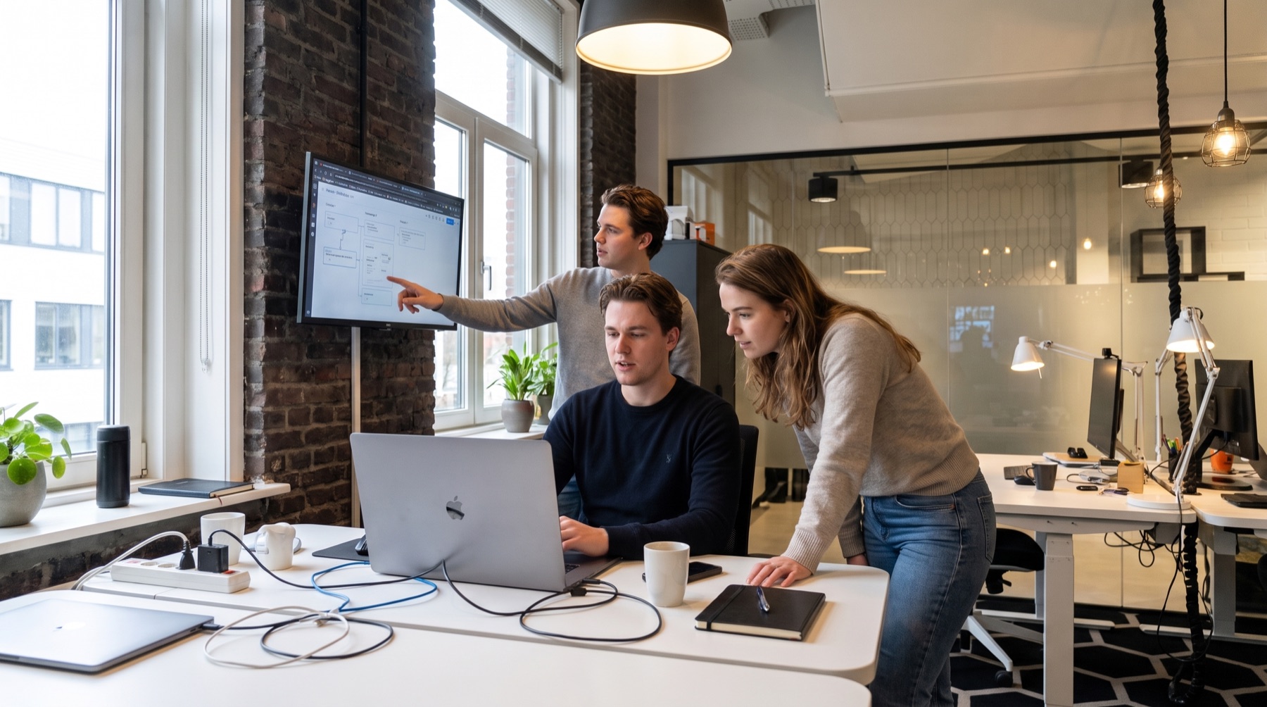 Softwareteam bespreekt een integratie tussen operatie en boekhouding